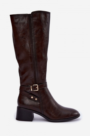 Women's knee-high boots with buckles chocolate color Sergio Leone KZ-07 2