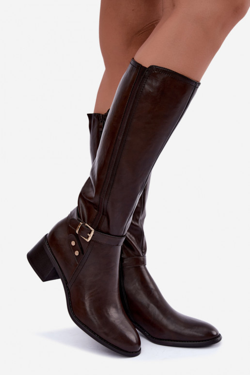 Women's knee-high boots with buckles chocolate color Sergio Leone KZ-07
