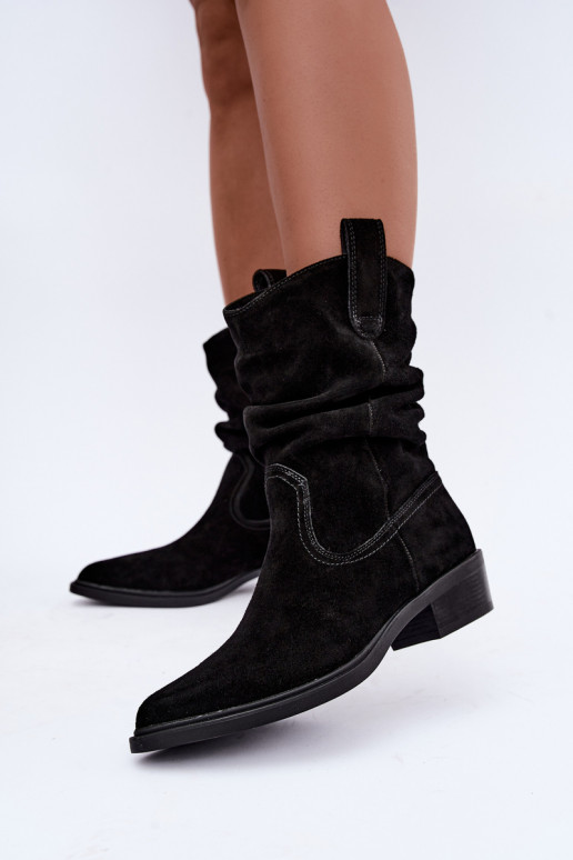 Cowboy-style ankle boots in black faux suede insulated Sergio Leone BT-16