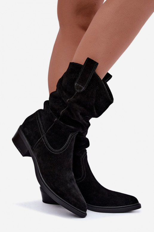 Cowboy-style ankle boots in black faux suede insulated Sergio Leone BT-16