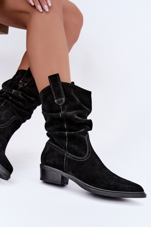 Cowboy-style ankle boots in black faux suede insulated Sergio Leone BT-16