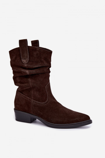 Cowboy-style ankle boots in chocolate faux suede insulated Sergio Leone BT-16