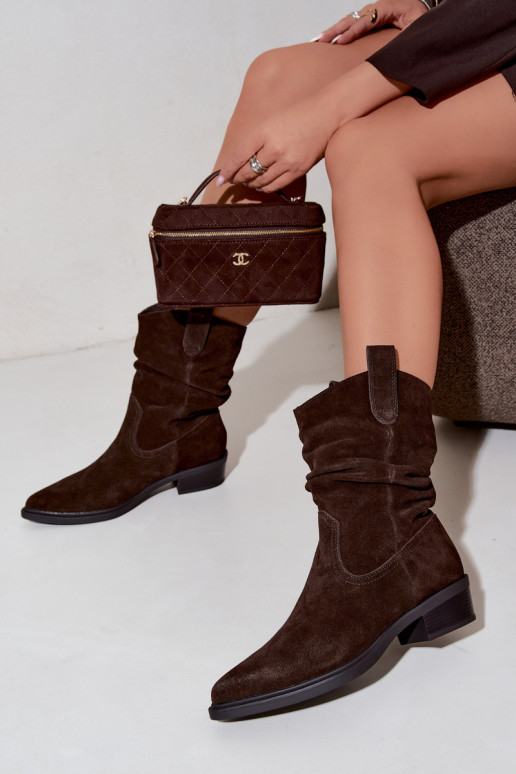 Cowboy-style ankle boots in chocolate faux suede insulated Sergio Leone BT-16