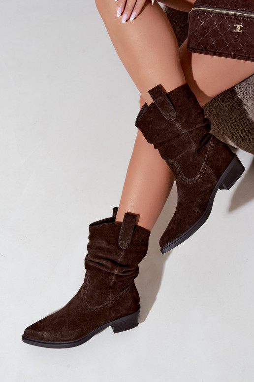 Cowboy-style ankle boots in chocolate faux suede insulated Sergio Leone BT-16