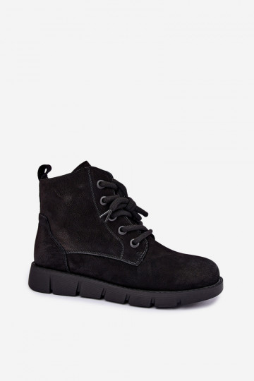 Laced insulated leather ankle boots black color Vinceza 67040