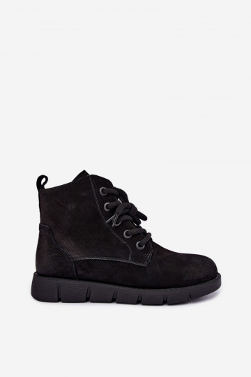 Laced insulated leather ankle boots black color Vinceza 67040 2