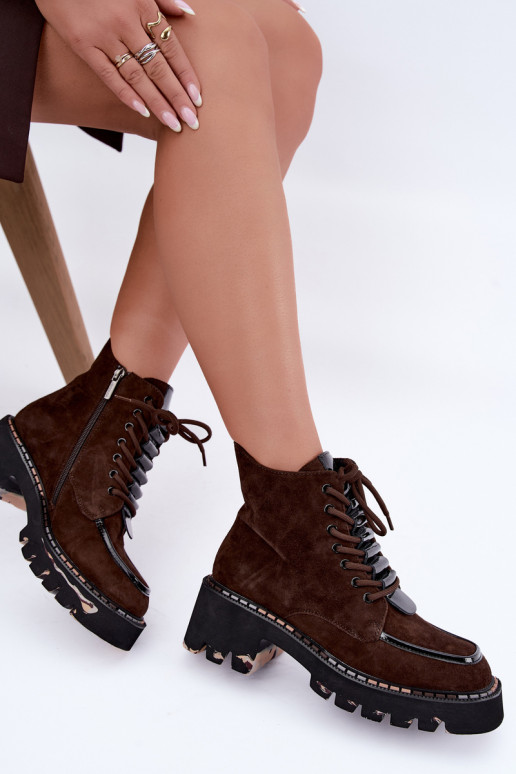 Insulated ankle boots in chocolate faux suede Artiker 59C0272