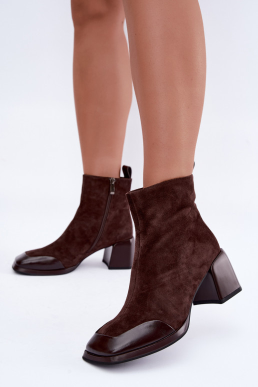 Suede insulated boots with heels chocolate color Artiker 59C1296
