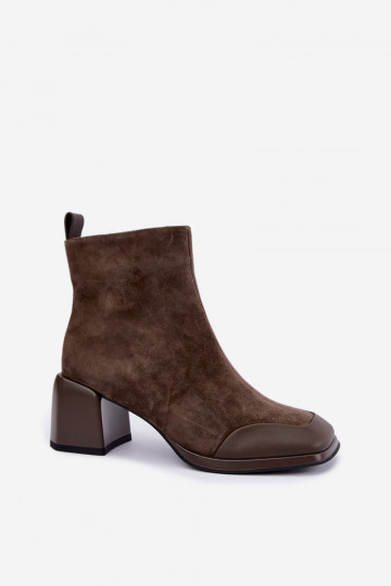 Suede insulated boots with heels chaki color Artiker 59C1297