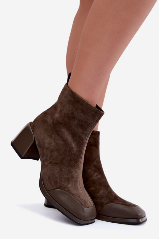Suede insulated boots with heels chaki color Artiker 59C1297