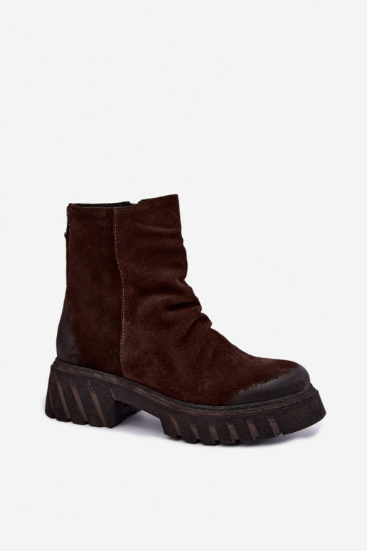 Suede insulated boots with ruffles chocolate color Zazoo 60590