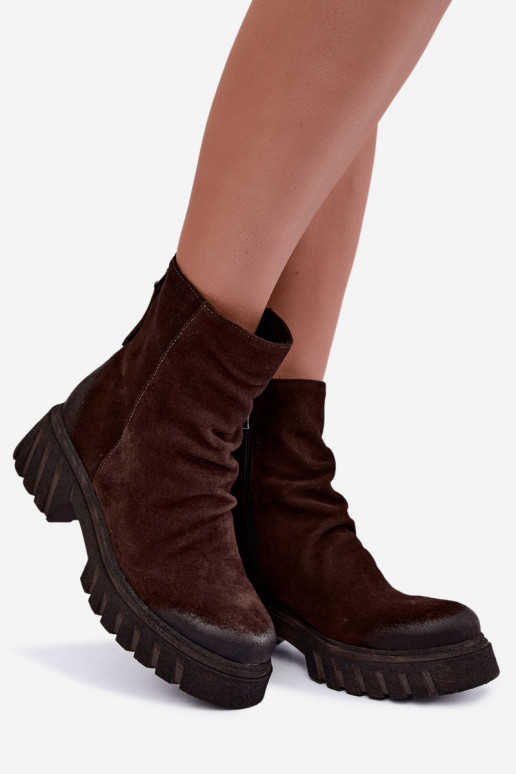Suede insulated boots with ruffles chocolate color Zazoo 60590