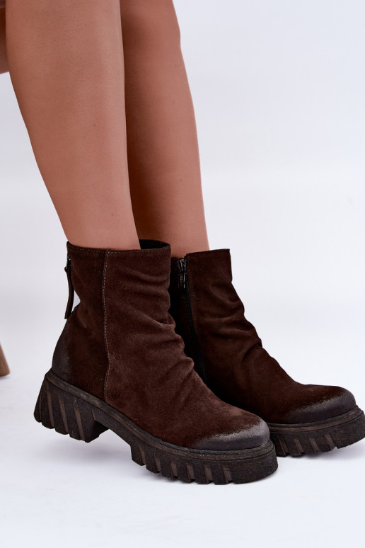 Suede insulated boots with ruffles chocolate color Zazoo 60590