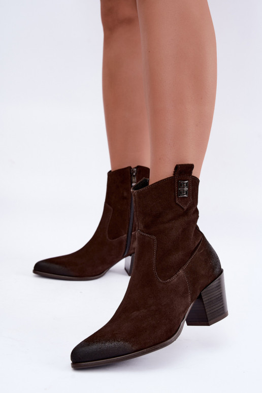 Women's insulated cowboy-style ankle boots with heels in natural suede Zazoo 60603