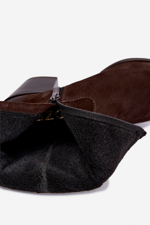 Women's insulated cowboy-style ankle boots with heels in natural suede Zazoo 60603