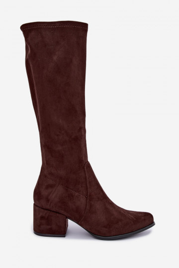 Women's knee-high boots on low heels in chocolate faux suede Sergio Leone KZ212 2