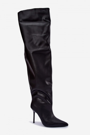 women's knee-high boots with thin heels above the knee in black color Aderelle