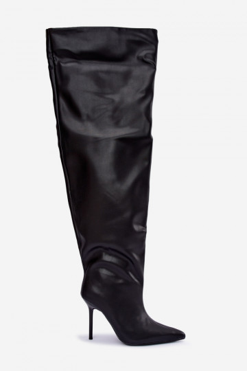 women's knee-high boots with thin heels above the knee in black color Aderelle 2