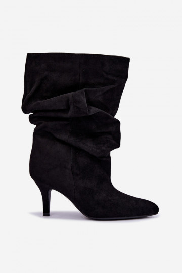 slip-on ankle boots with heels made of faux suede in black color Cindrelle 2