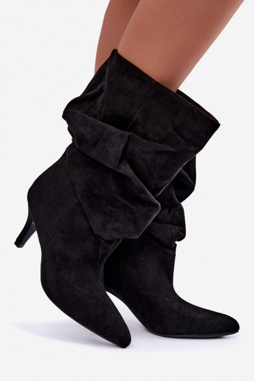 slip-on ankle boots with heels made of faux suede in black color Cindrelle