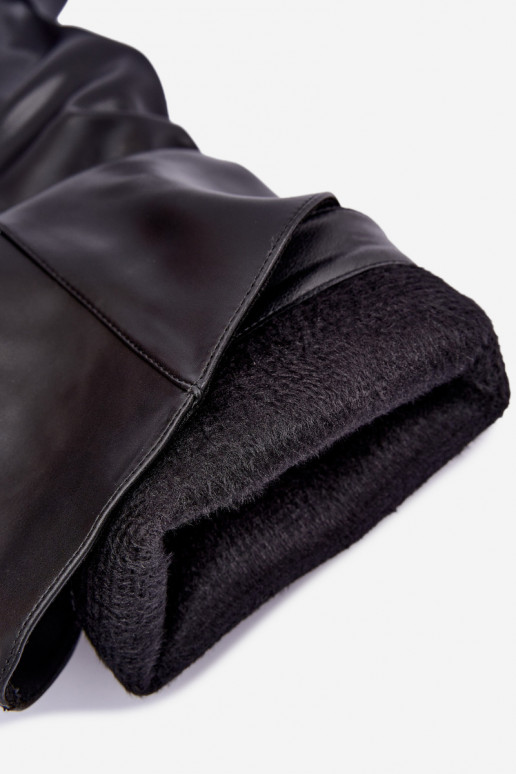 warm knee-high boots with ruffles and thin heels in black color Emerine