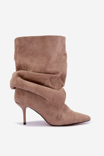 wrinkled warm slip-on ankle boots with thin heels in sand color Greselle 2