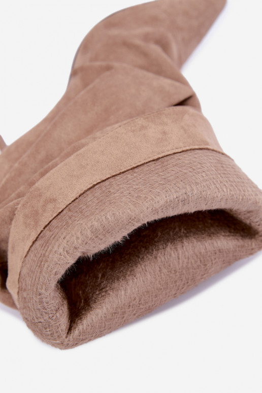 wrinkled warm slip-on ankle boots with thin heels in sand color Greselle
