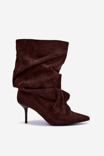 wrinkled warm slip-on ankle boots with thin heels in chocolate color Greselle 2