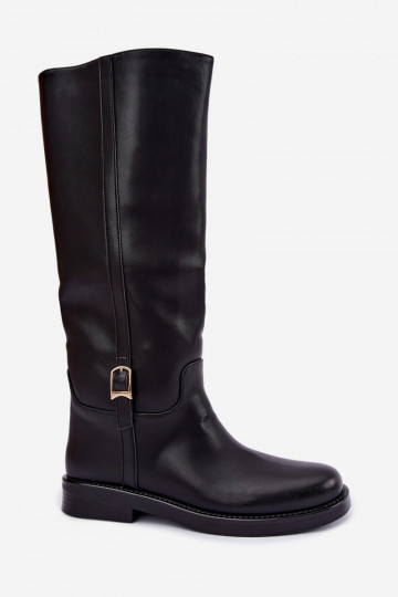 knee-high boots with buckles and wide heels in black color Ismerelle