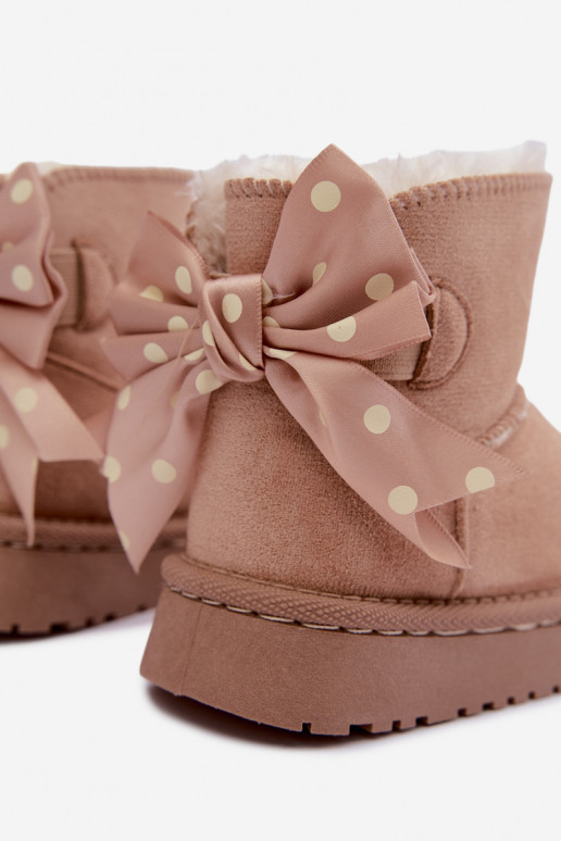 children's snow boots with bows in sand color Įjungtavelle