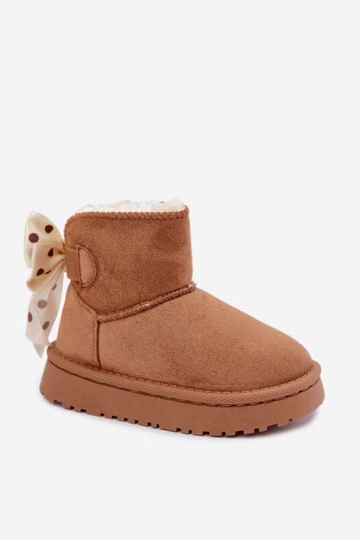 children's snow boots with bows in brown color Įjungtavelle