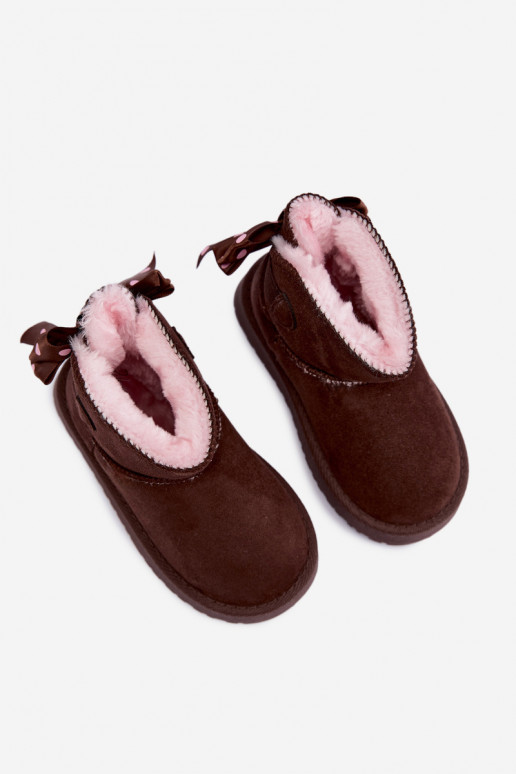 children's snow boots with bows in chocolate color Įjungtavelle
