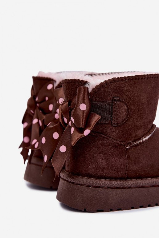 children's snow boots with bows in chocolate color Įjungtavelle