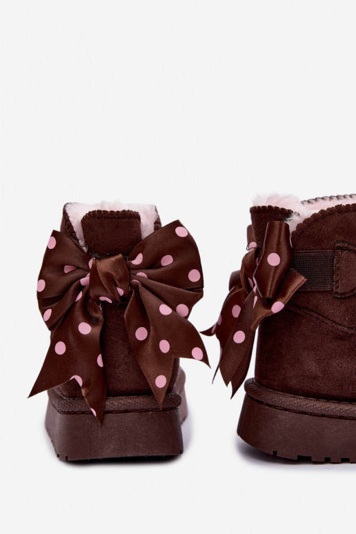children's snow boots with bows in chocolate color Įjungtavelle