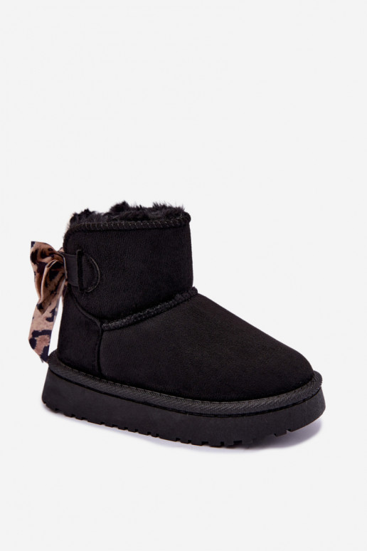 Dziecięce czarne buty śniegowe z wstążkami Velle