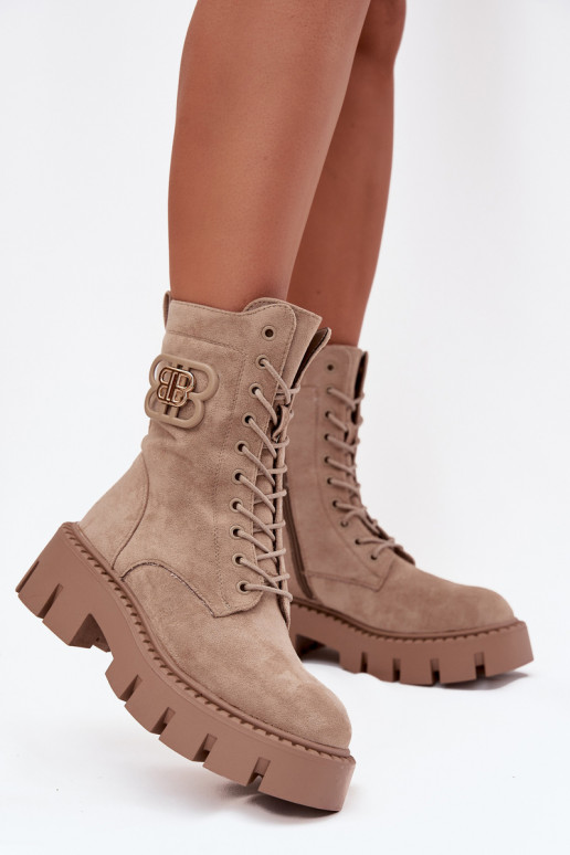 Beige insulated ankle boots with ornaments Melisse
