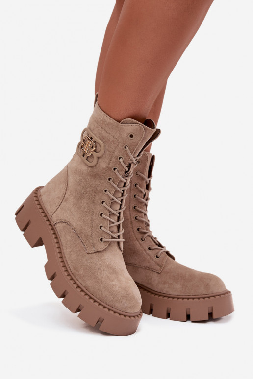 Beige insulated ankle boots with ornaments Melisse