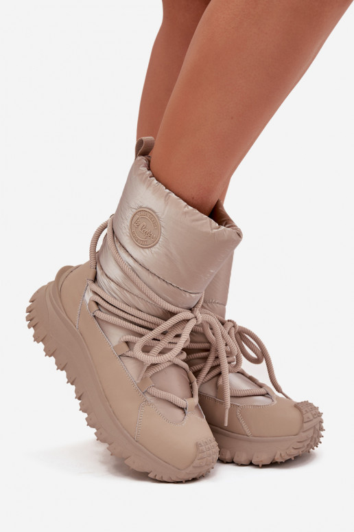 Beige and gold snow boots with platform Lee Cooper LCJ-25-12-3663