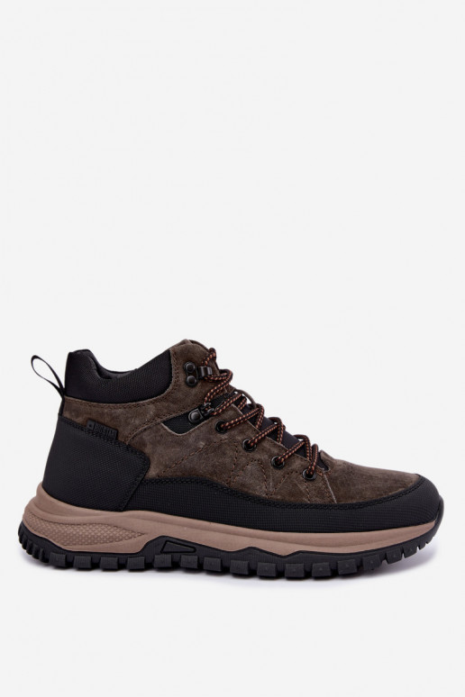 Dark brown insulated men's boots made of faux suede Big Star UU174248