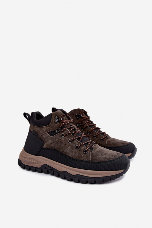 Dark brown insulated men's boots made of faux suede Big Star UU174248