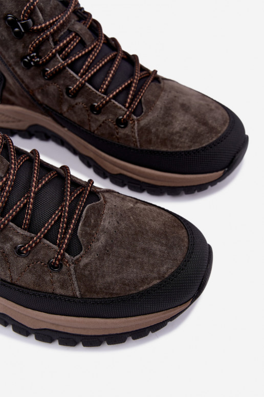 Dark brown insulated men's boots made of faux suede Big Star UU174248
