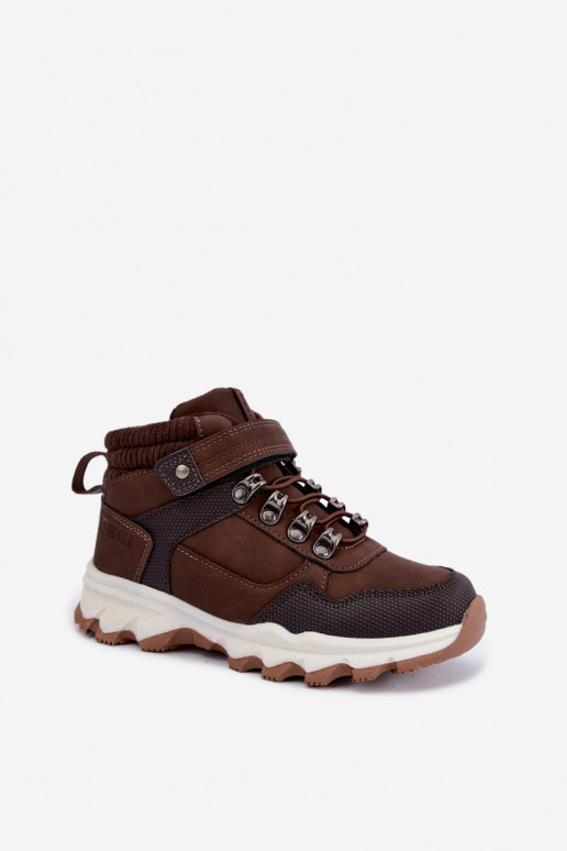 Dark brown insulated children's boots with Velcro Big Star UU374006