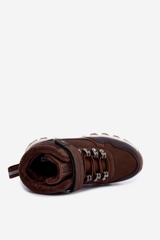 Dark brown insulated children's boots with Velcro Big Star UU374006