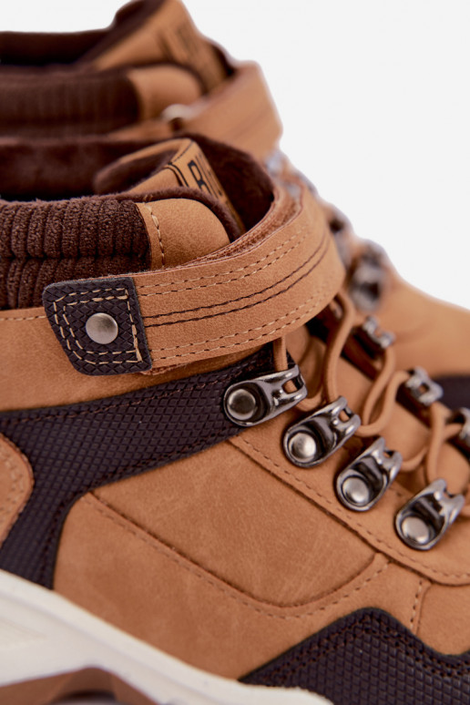 Brown insulated children's boots with Velcro Big Star UU374005