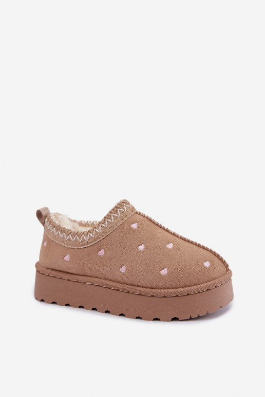 Children's snow boots with hearts, lined with fur, sand-colored Palina
