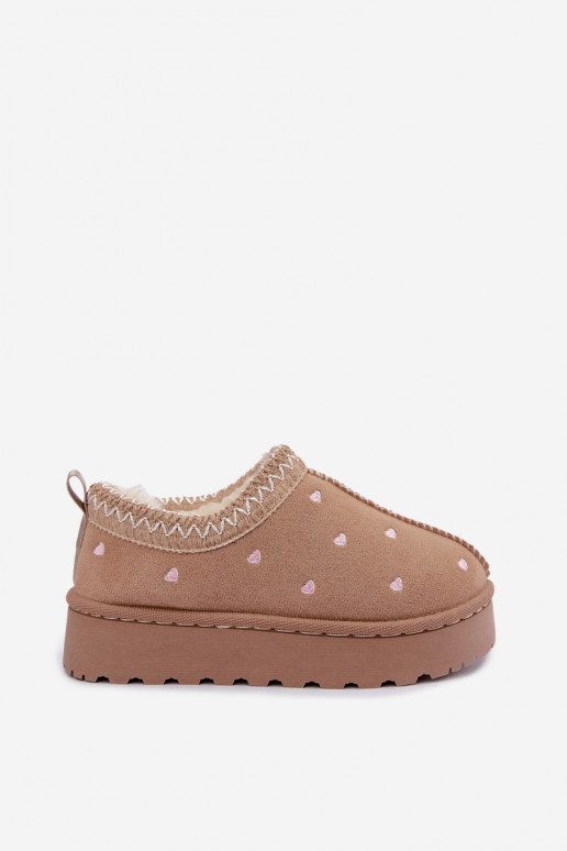 Children's snow boots with hearts, lined with fur, sand-colored Palina