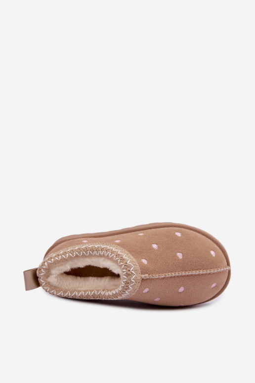 Children's snow boots with hearts, lined with fur, sand-colored Palina
