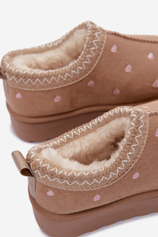 Children's snow boots with hearts, lined with fur, sand-colored Palina