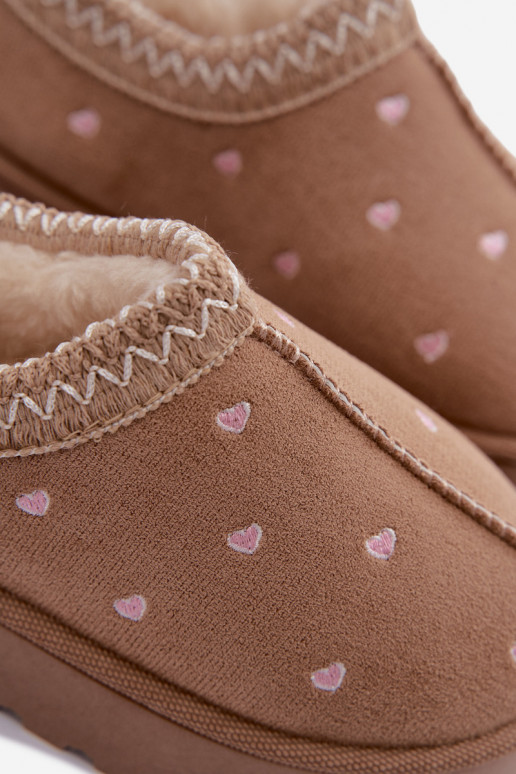 Children's snow boots with hearts, lined with fur, sand-colored Palina
