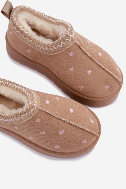 Children's snow boots with hearts, lined with fur, sand-colored Palina